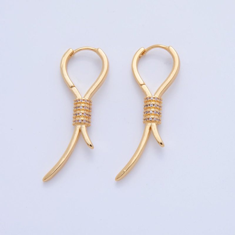 18K Gold Filled Micro Paved CZ Curved Linear Drop Huggie Earrings | AI360