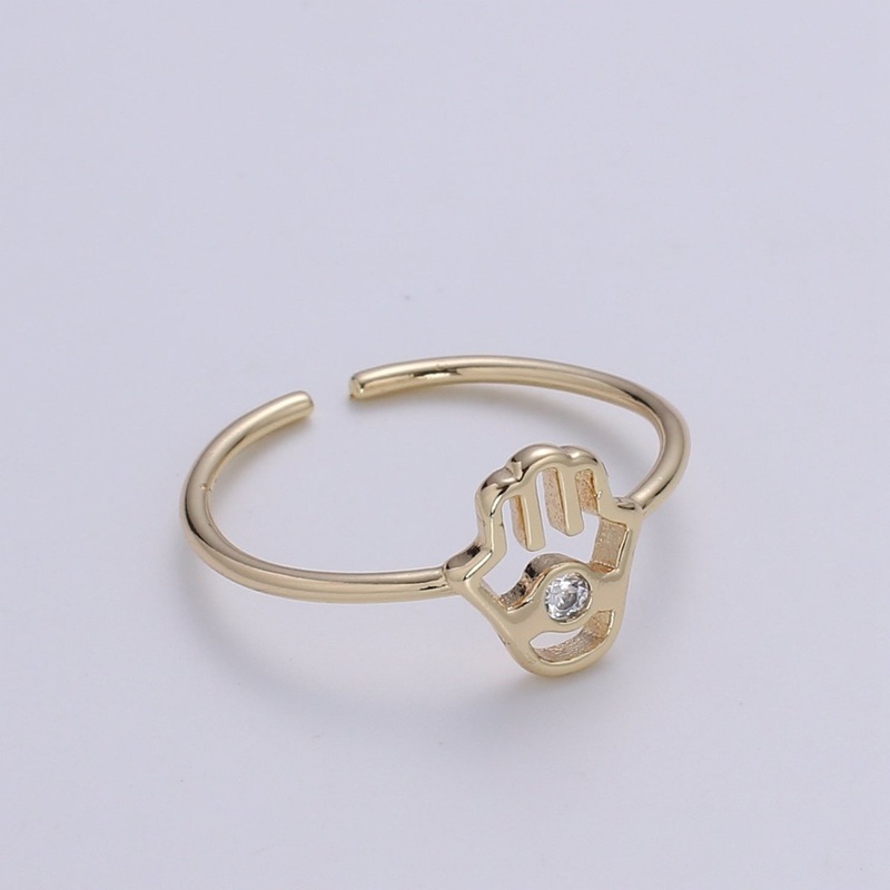 18K Gold Plated Hamsa Hand Ring, Gold Open Adjustable Ring Minimalist Jewelry Everyday Wear O-337