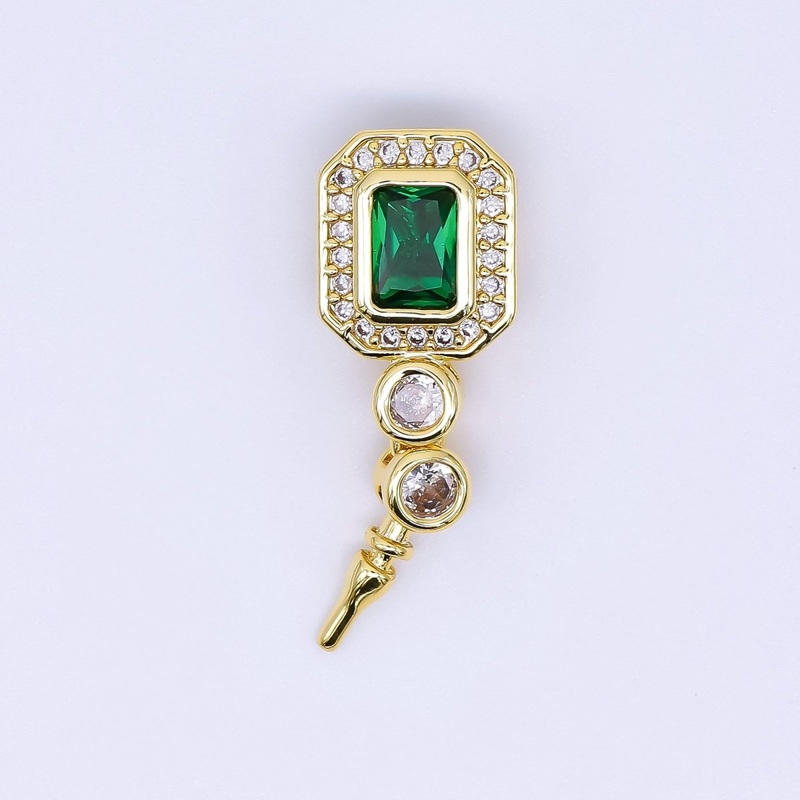 24K Gold Filled 17mm Micro Paved & Emerald Green Rectangular CZ Push-In Clasp Closure Findings | Z-1267