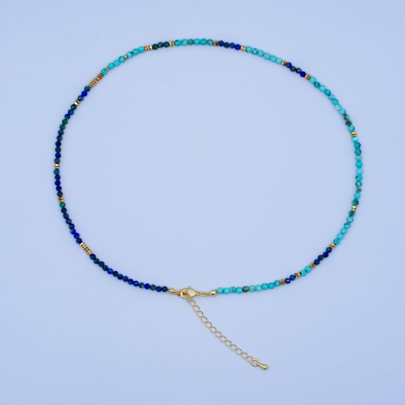 24K Gold Filled 3.3mm Lapis Lazuli Turquoise Gemstone 16 Inch Necklace | WA-2870