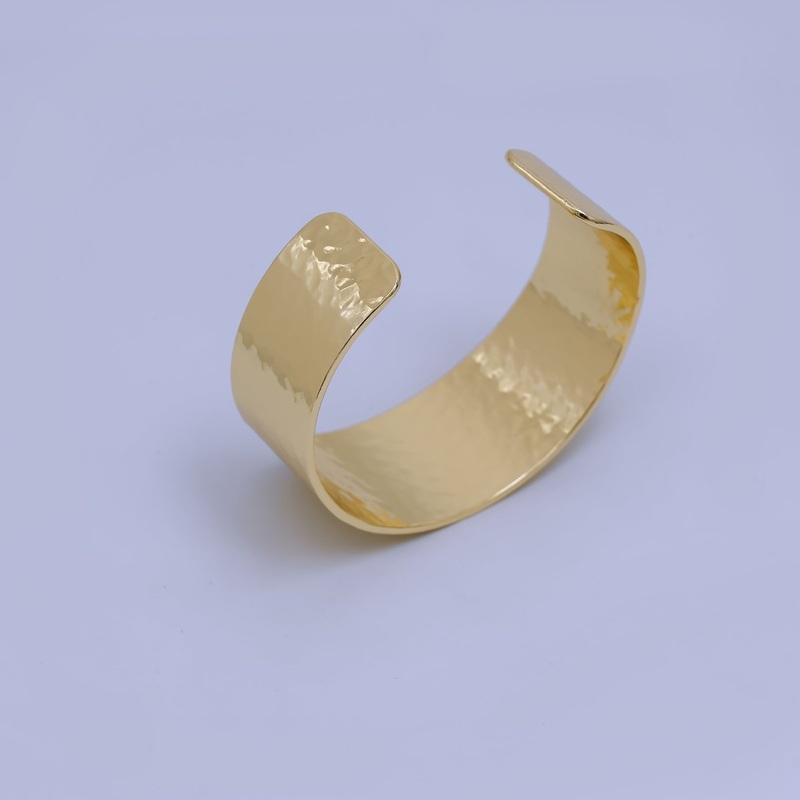24K Gold Filled Hammered Bangle Cuff Bracelet | WA-3249