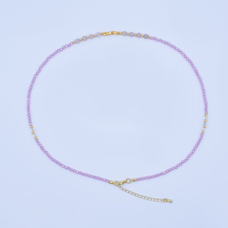 24K Gold Filled Pink Quartz Multifaceted Crystal Gemstone 18 Inch Necklace | WA-2875