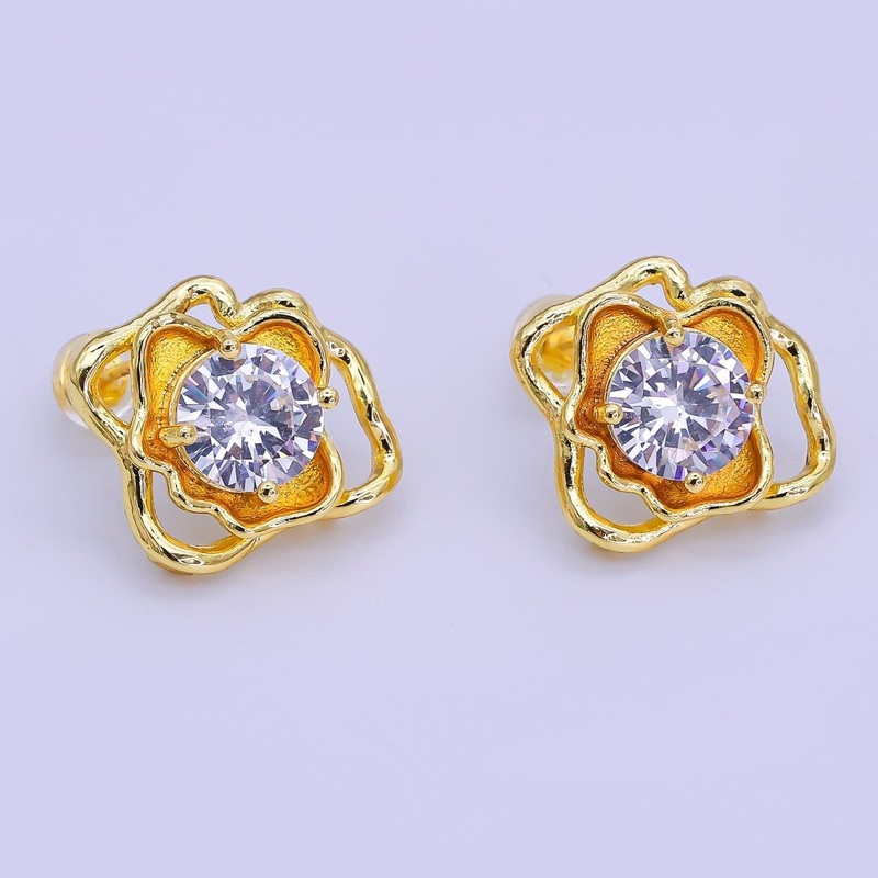 24K Gold Filled Round CZ Molten Drop Stud Earrings Findings | Z1264
