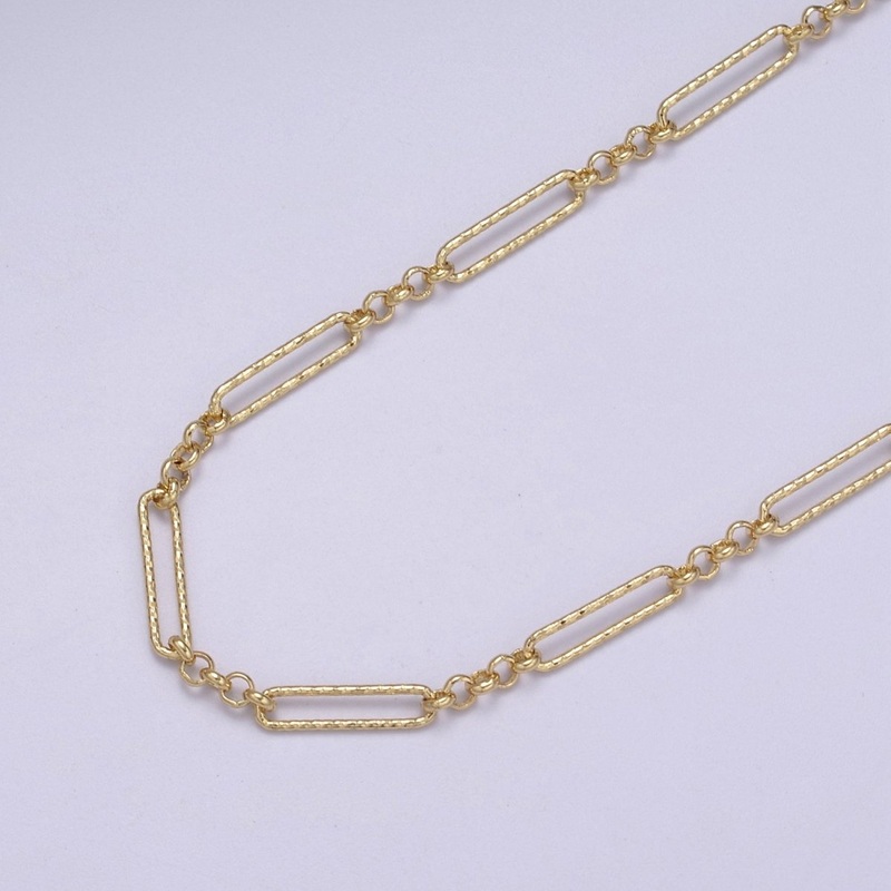 Dainty 24K Gold Filled Unique Chain, Textured 13X3mm Paper Clip Chain with 2.5mm Rolo Link, Unfinished Chain For Jewelry Making | ROLL-655