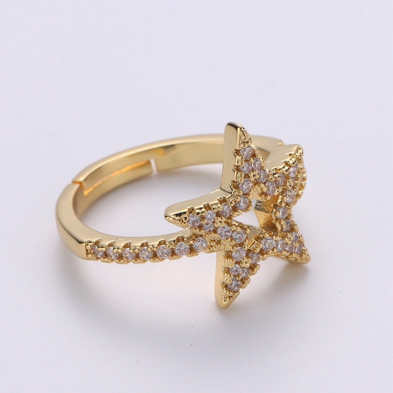 Gold Star Ring, Dainty Star Ring, Adjustable Ring, Minimalist Star Ring, Micro Pave Stackable Ring, Celestial Jewelry Gift Idea Christmas R-064