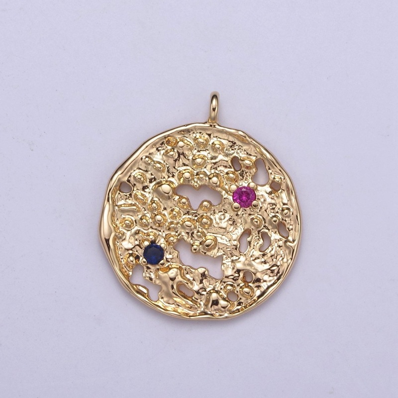 Rustic Coin Charm, Vintage Gold Coin Pendant, cz Charms, Vintage Disc Charm for Necklace Bracelet N-411