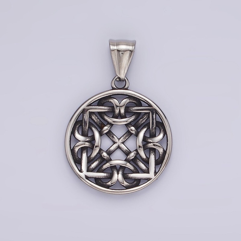 Stainless Steel 35mm Artisan Geometric Filigree Frame Open Bezel Pendant | P1191