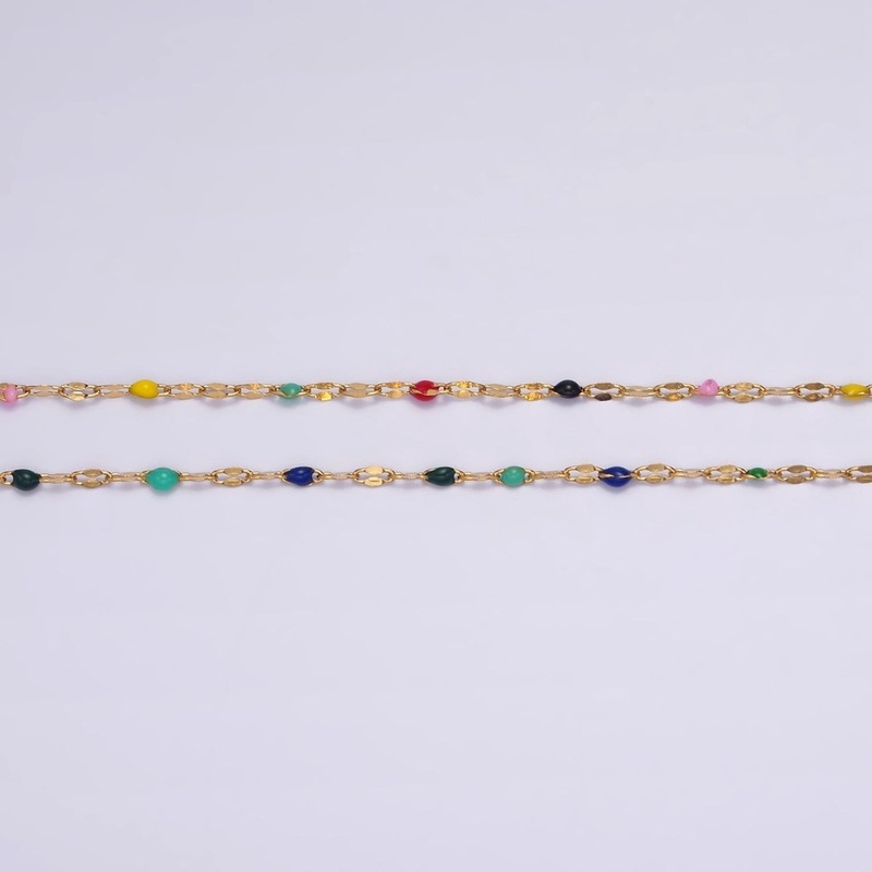 Stainless Steel Dark, Bright Enamel Flat Unique Link Unfinished Chain For Jewelry Making | ROLL-1425 ROLL-1426 Clearance Pricing Dark