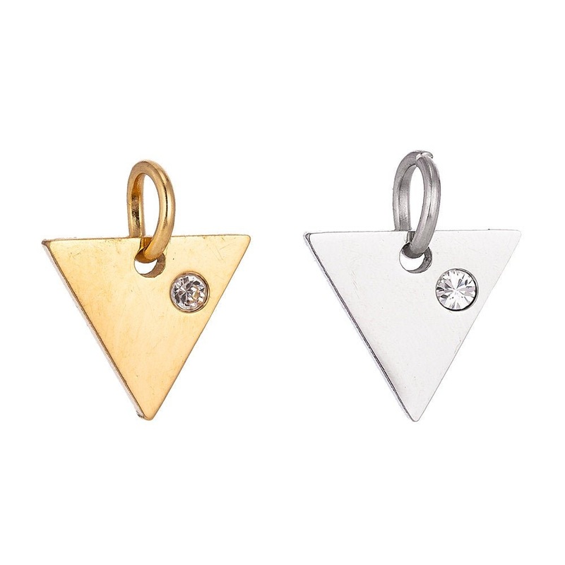 Stainless Steel Gold Minimalist Blank Triangle Cubic Zirconia Bracelet Charm Necklace Pendant Findings for Jewelry Making E-626 Gold