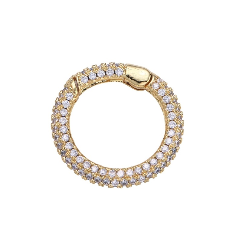 0S 24K Gold-Plated Circle Carabiner, Pave Cubic Zirconia Rhinestones, Hinged Clip Clasp L-185