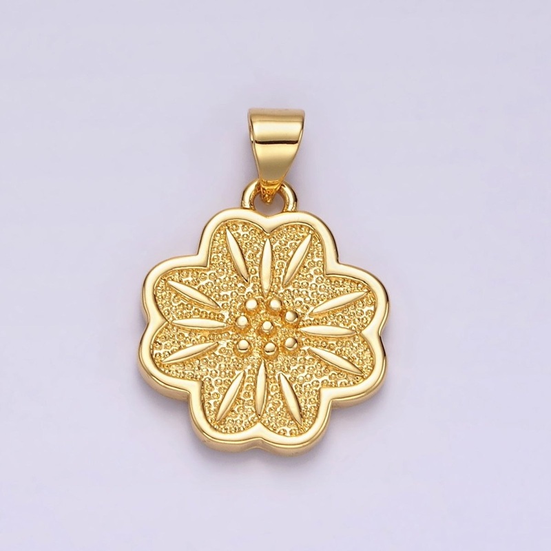 14K Gold Filled Dotted Sphere Textured Flower Minimalist Pendant | N1911