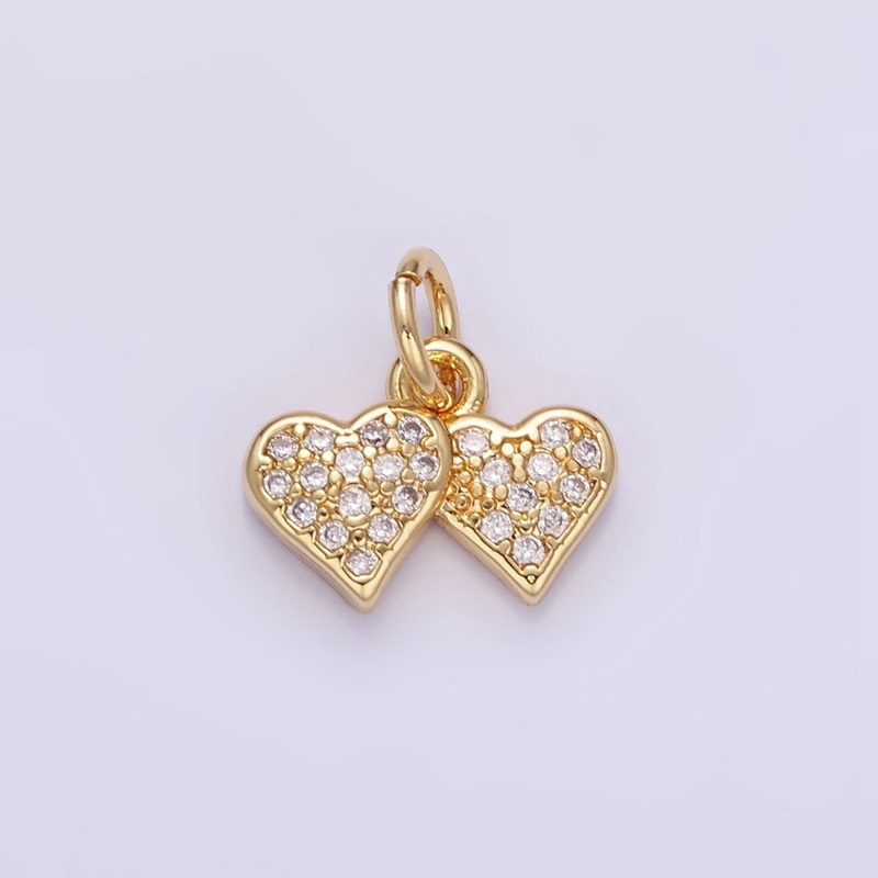 14K Gold Filled Double Heart Micro Paved CZ Charm | W683