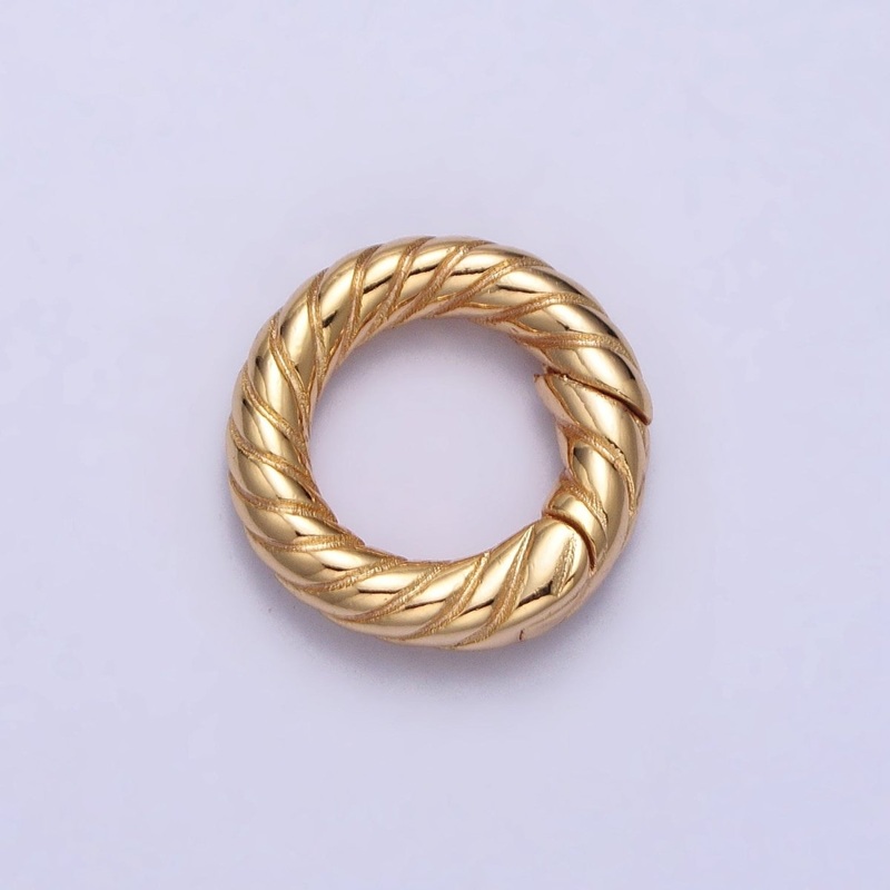 15mm Gold Textured Striped Round Push Spring Gate Ring Closure Enhancer Supply | Z-065