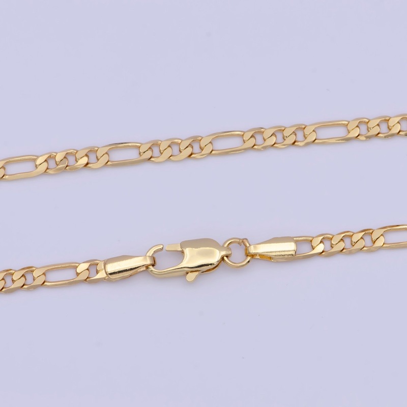 24K Gold Figaro Necklace  Minimalist Necklace Chain Unisex Figaro Chain  Figaro 18 Inch Chain Ready to Wear | WA-1144 Clearance Pricing