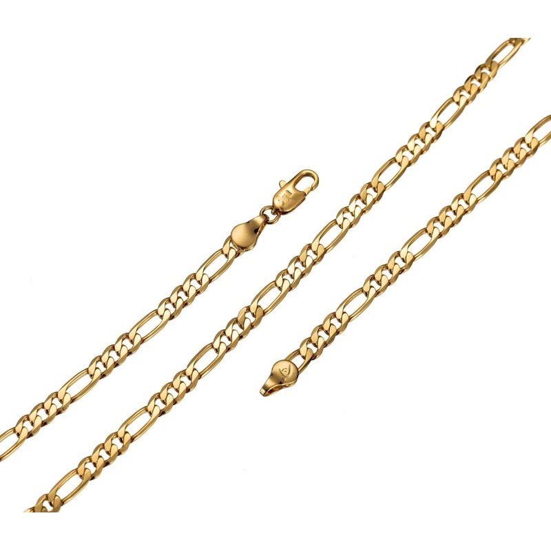 24K Gold Filled 4mm Flat Figaro Chain GF Finished Necklace 20″ inch Gold Chain Finished Gold filled Chain Ready To Wear Chain Necklace, 3mm Figaro Necklace w/ Lobster Clasps | CN-483 Clearance Pricing