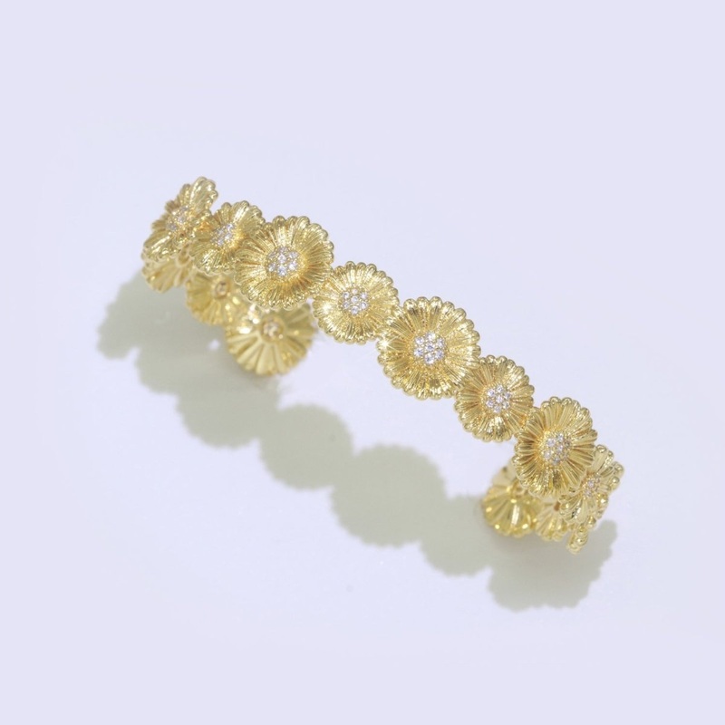 24K Gold Filled Bangle Bracelet Micro Pave Open Adjustable Sun Flower Bracelet Wholesale Stacking Bracelet Fashion Jewelry | WA-043 Clearance Pricing