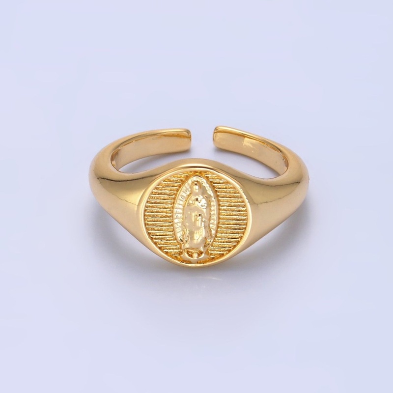24K Gold Filled Religious Mother Mary Ribbed Signet Ring | O304
