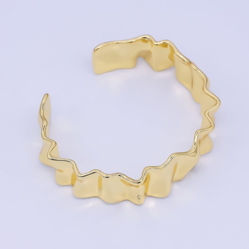 24K Gold Filled Wave Irregular Open Bangle Cuff Bracelet | WA-3326