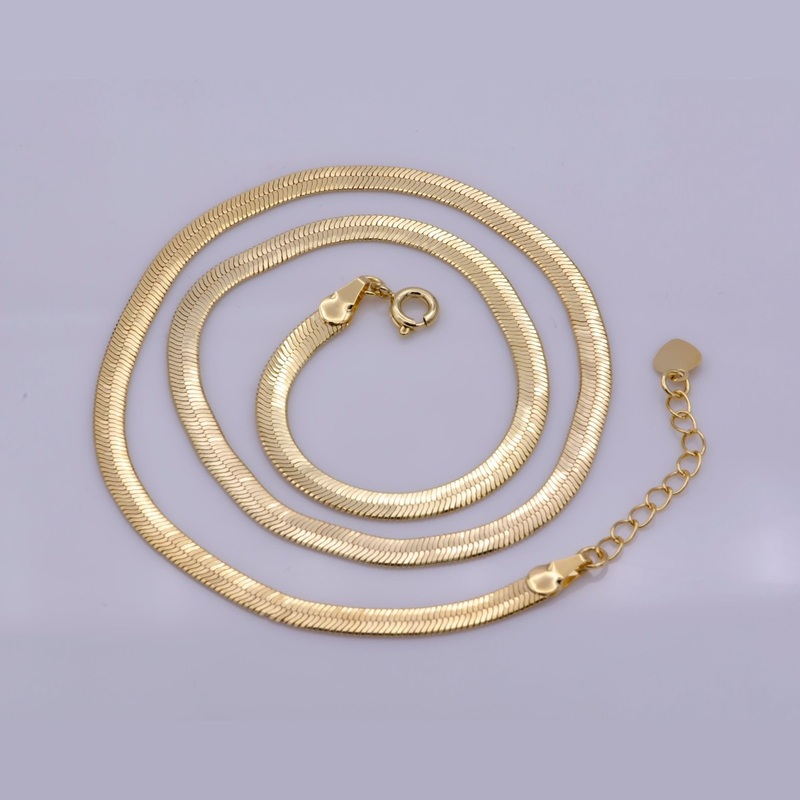 4mm Flat Snake Herringbone Minimalist 16 Inch Choker Layering Necklace | WA-364 Clearance Pricing