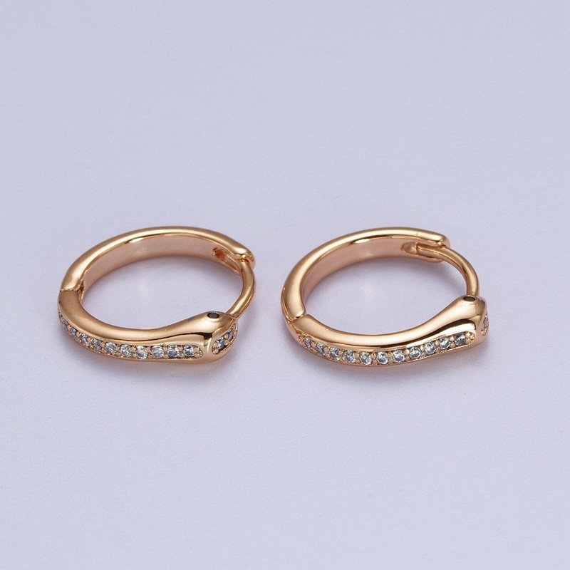 Clear Micro Paved CZ 15mm Pinky Gold Geometric Snake Huggie Earrings | V-039