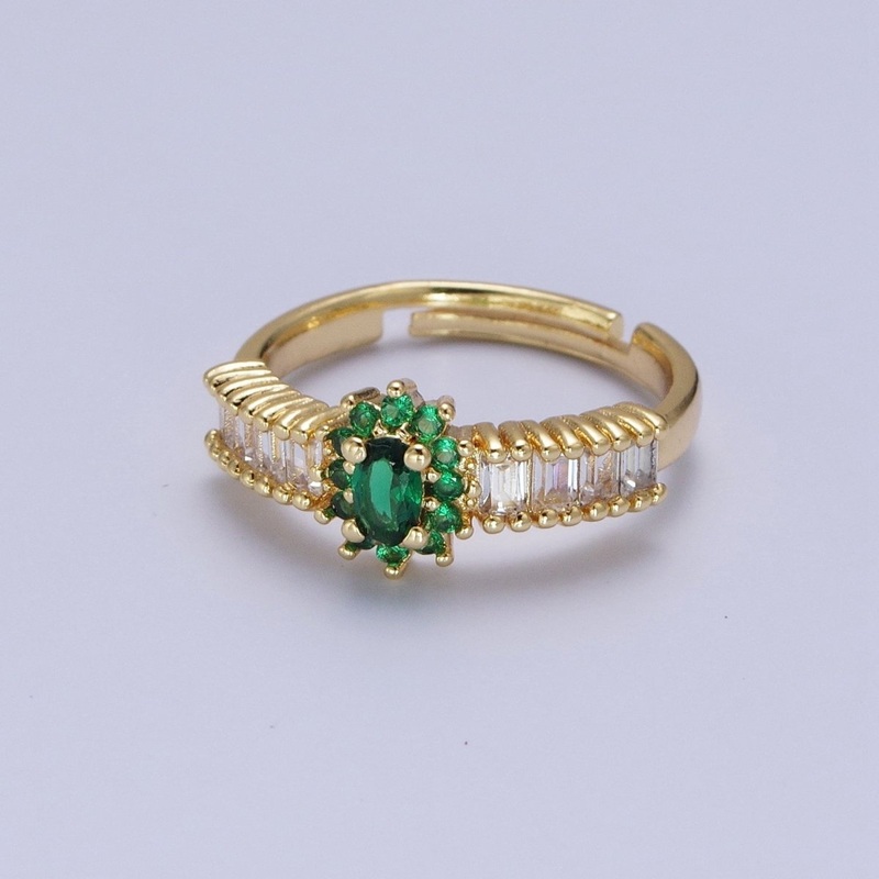 Emerald Green Celestial Sun Flower Clear Baguette Cubic Zirconia Band Ring | S-288
