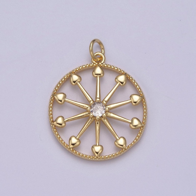 Heart Gold Wheel Micro Pave CZ Charm – Cubic Zirconia Pioneer Wagon Ferris Wheel Wholesale Charms N-389
