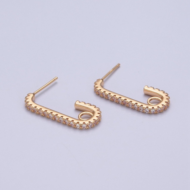 Minimalist Micro Pave U Shaped Open Hoops Stud Earrings L-837