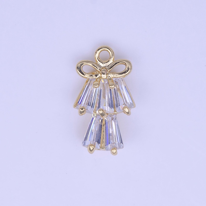 Multiple Clear Baguette CZ Ribbon Gold Charm | C-473