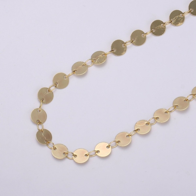 OS Circle Charm 16K Gold Chain by Yard, Round Disc Charm Chain, Wholesale Bulk Roll Chain for Jewelry Making, Thickness 6mm, DESIGNED Chain | ROLL-009 Clearance Pricing
