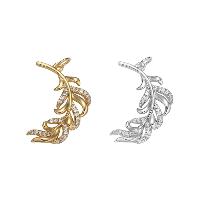 Palm Frond Charms Cubic Palm Leaf Charms 24k Gold Charm for Necklace Bracelet Wristlet Pendant, Palapa Coconut Leaf, Feather E-192 E-784 Gold