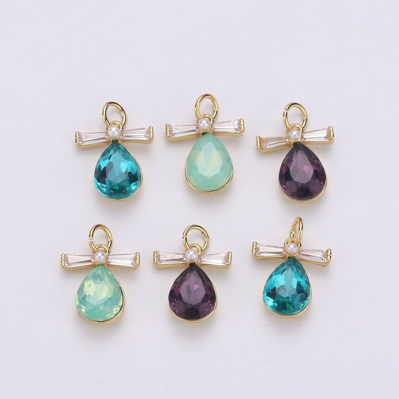 Pastel Teardrop Charms, 14k Gold Filled Cubic Zirconia, Teardrop Pendant, Gemstone Charm, Faceted Pendants, Bezel Charm, Purple mint Teal, D-744 – D-746 Purple