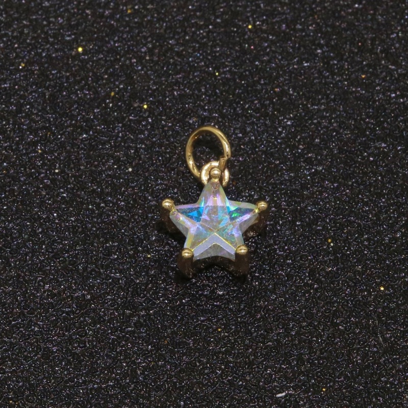 Rainbow Star CZ Pendant, Opalescent CZ Charm, Aurore Boreale Cubic Zirconia charm, Jewelry Gold Filled E-917