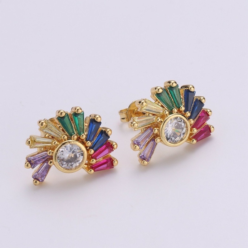 Rainbow stud earrings Gold Multi Color Cz earrings, dainty Earrihng studs, tiny studs gold, tiny earrings, Multi Color studs Q-264