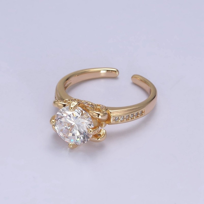 Round Moissanite Bridal Ring Cz Bridal Gold Ring Engagement Ring, Anniversary Ring Christmas Gift U-305
