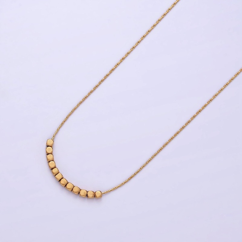 Stainless Steel 1.8mm Multiple Square Bead 16 Inch Wheat Choker Necklace | WA-2411