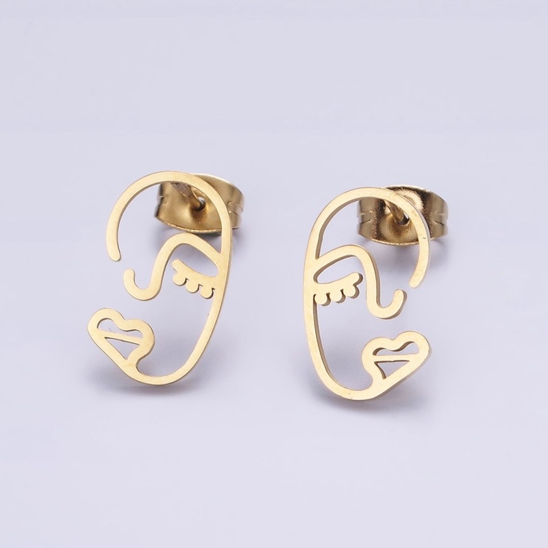 Stainless Steel 10mm Open Abstract Face Portrait Stud Earrings Set | AE737