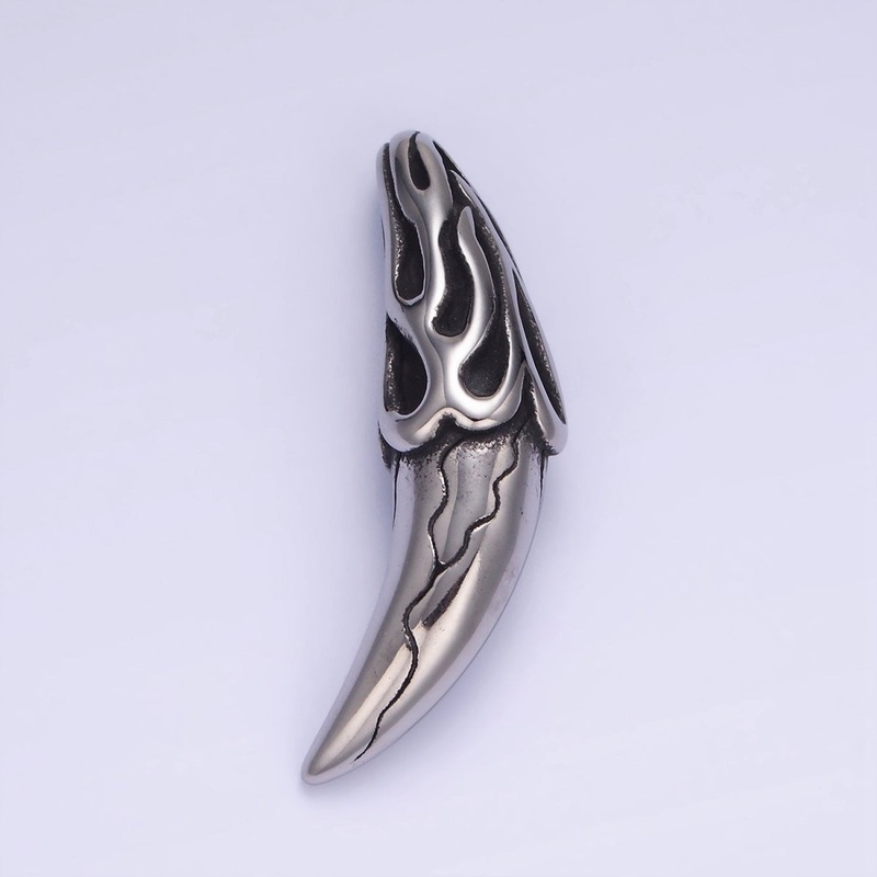 Stainless Steel 45mm Edged Flame Tusk Charm | P944