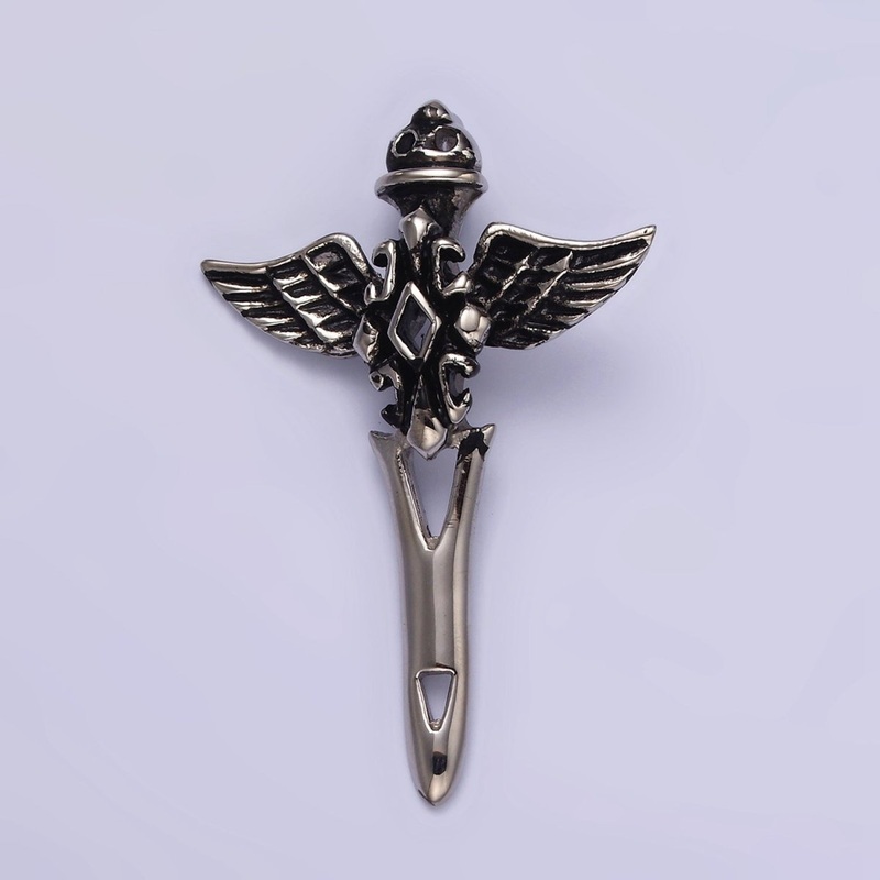 Stainless Steel 47mm Artisan Sword Knife Wings Open Pendant | P-814