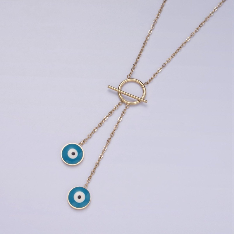 Stainless Steel Evil Eye Enamel Toggle Clasps Cable Necklace | WA-2551