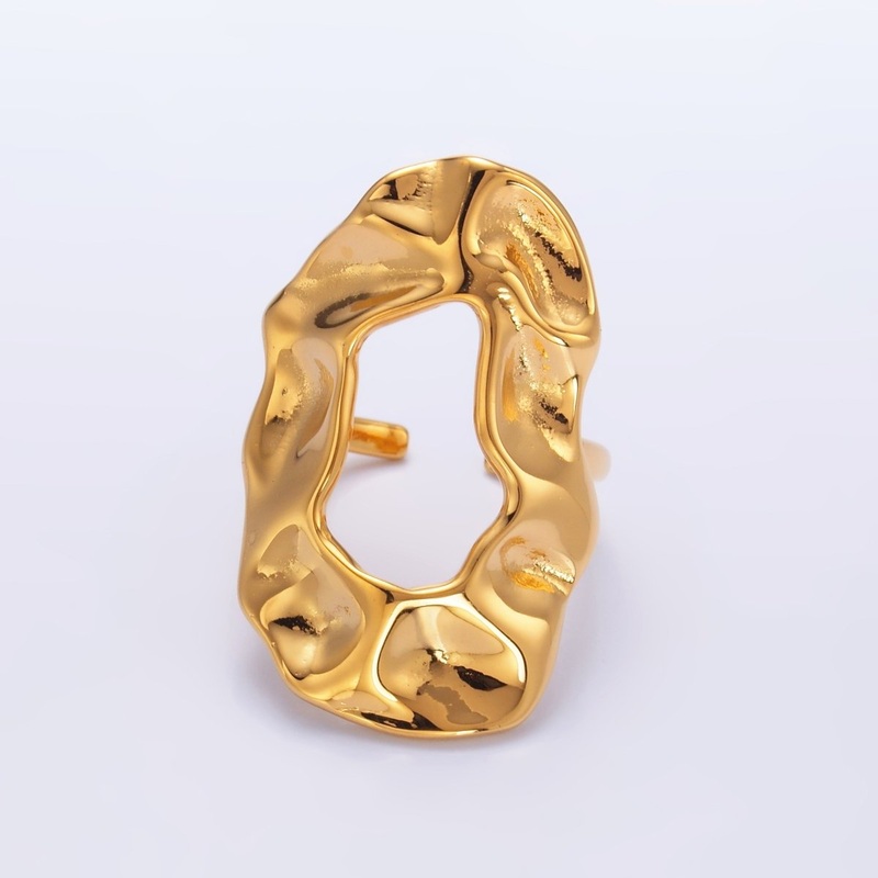 Stainless Steel Hammered Band Oval Oblong Band Ring | O574