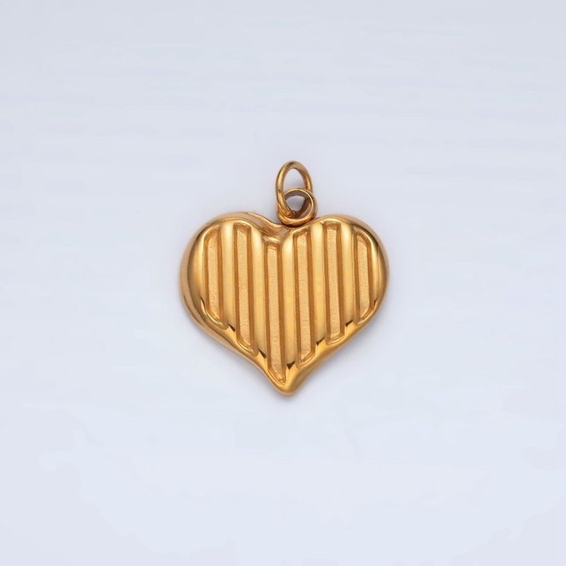 Stainless Steel Mini Bar Lined Heart Charm | P1046