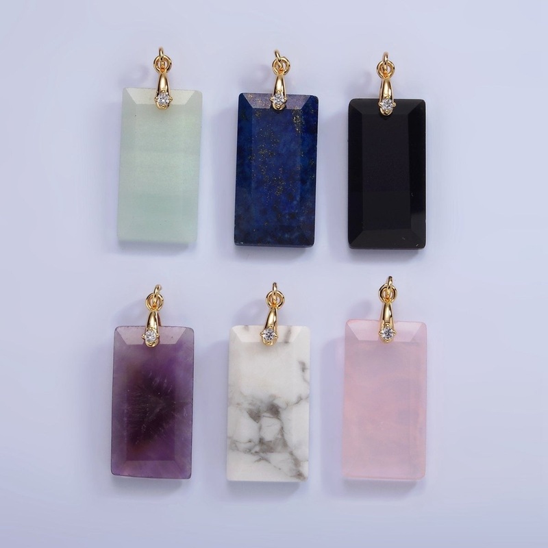 14K Gold Filled 30mm Natural Gemstone Rectangular Bar CZ Bail Pendant | AG288 – AG293 Amazonite