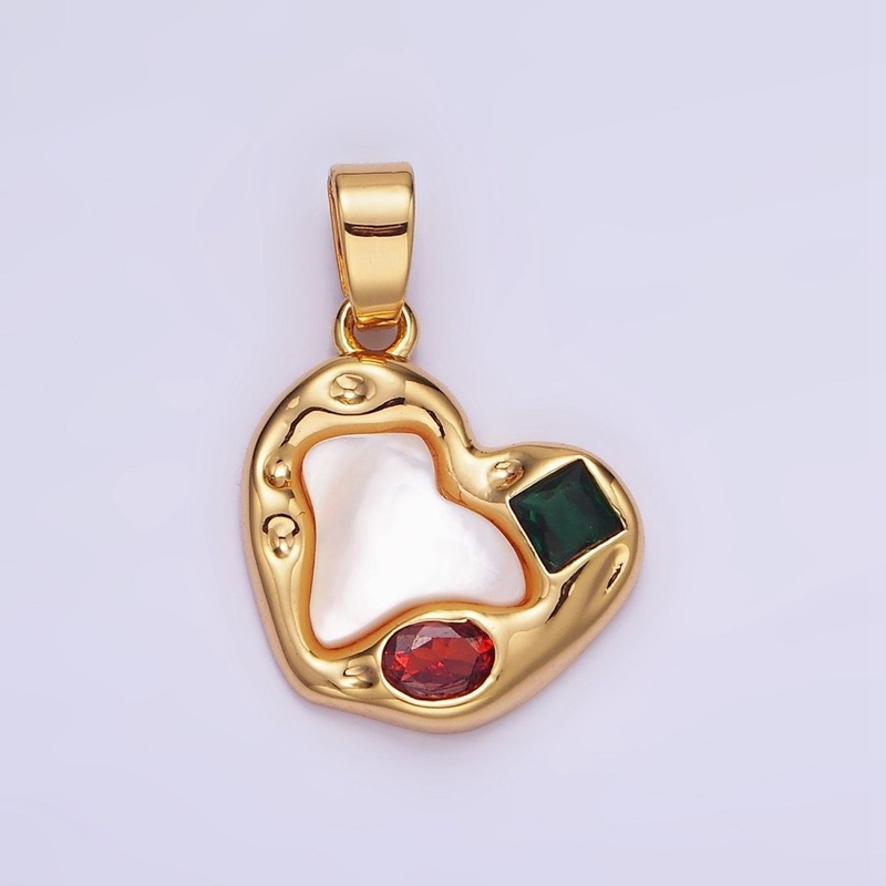 14K Gold Filled Abstract Pearl Heart CZ Charm Rustic Love Pendant | AA1193