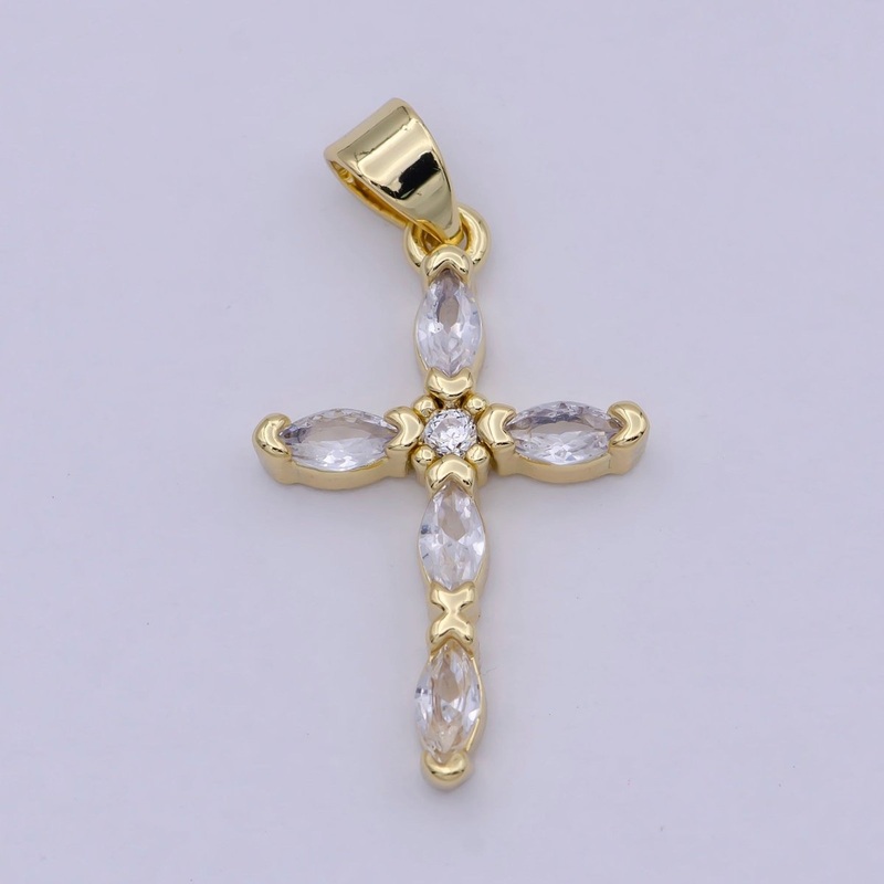 14K Gold Filled Clear Crystal Cubic Zirconia Cross Pendant Charm for Necklace N-586