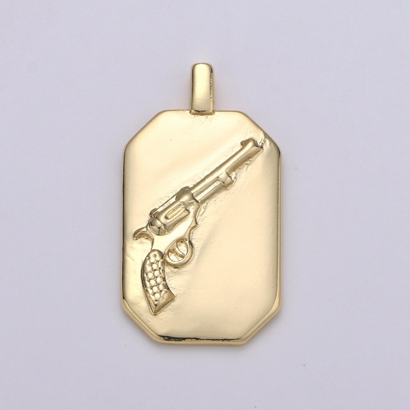 14K Gold Filled Gun Charm- Rectangle Medallion  Gun Pendant – Dainty Charm – for Necklace Bracelet Earring Component J-032