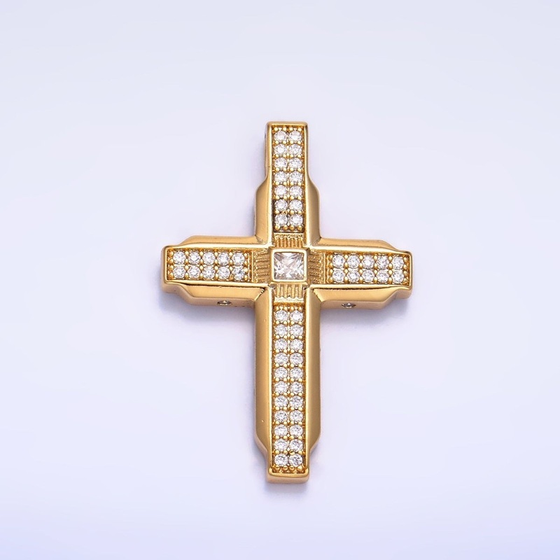 14K Gold Filled Micro Paved CZ Edged Geometric Cross Pendant | AA1069