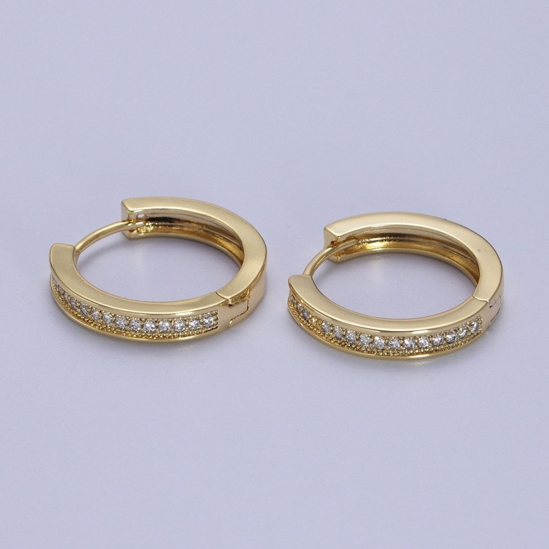 14K Gold Filled Micro Paved CZ Lined 20mm Huggie Hoop Earrings | V-027