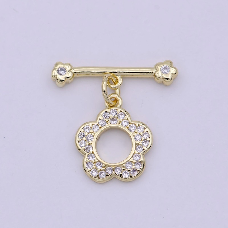 14K Gold Filled OT Toggle Clasps Daisy Flower CZ Clasps Connectors for Jewelry Handmade Making Bracelet Necklace L-623