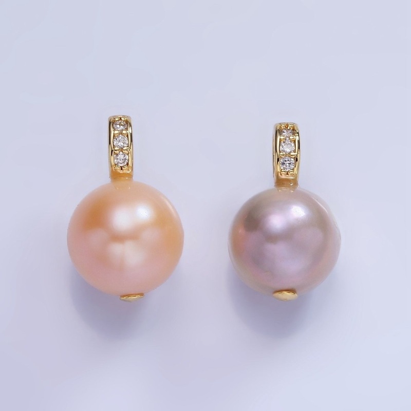 14K Gold Filled Purple, Pink Freshwater Pearl Button Micro Paved CZ Bail Pendant | P1721 P1722 Purple
