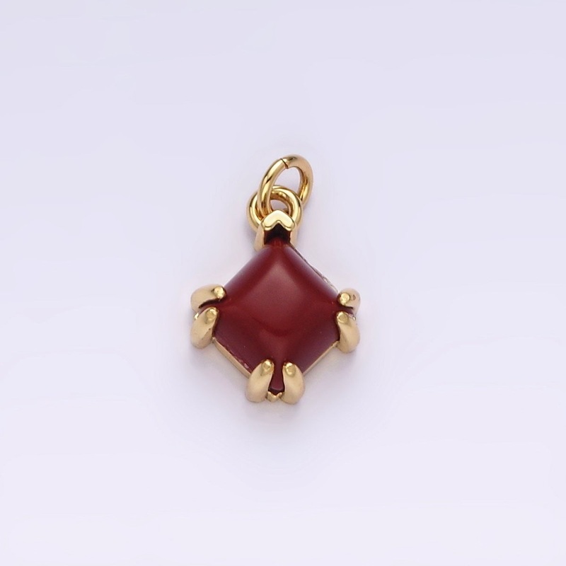 14K Gold Filled Red Carnelian Framed Rhombus Mini Charm | AC790